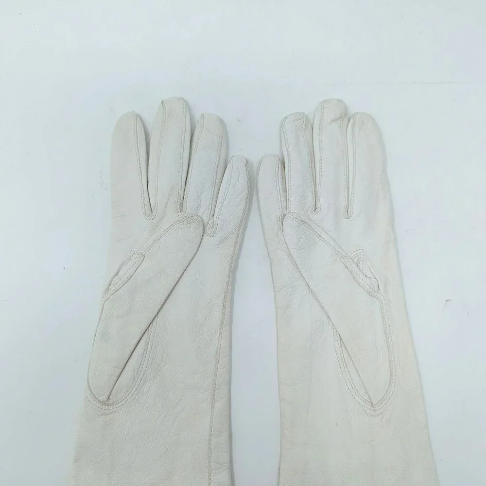 Vintage Cream White Leather Gloves X Small